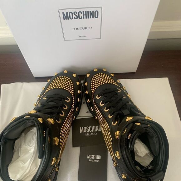 Moschino studded lace up leather up and lining sneaker size 7 and 8 new in box - Picture 8 of 14